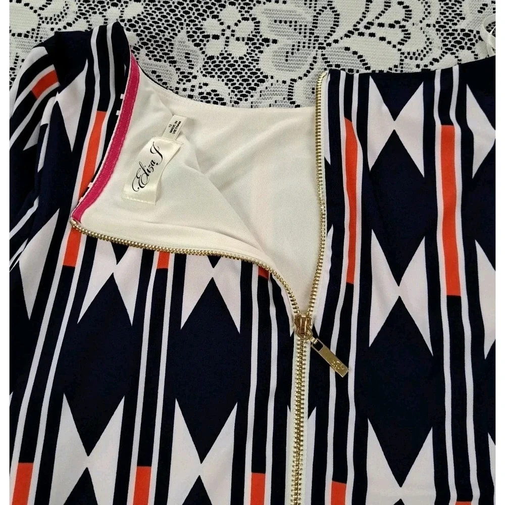 Eliza J Shift Dress 12 Abstract Print Artsy Stretch‎ Knit Lined Back Zip Beachy